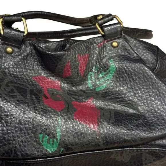 Steve Madden Y2K Black Floral Satchel Bag Pebbled Faux Leather - Picture 4 of 9